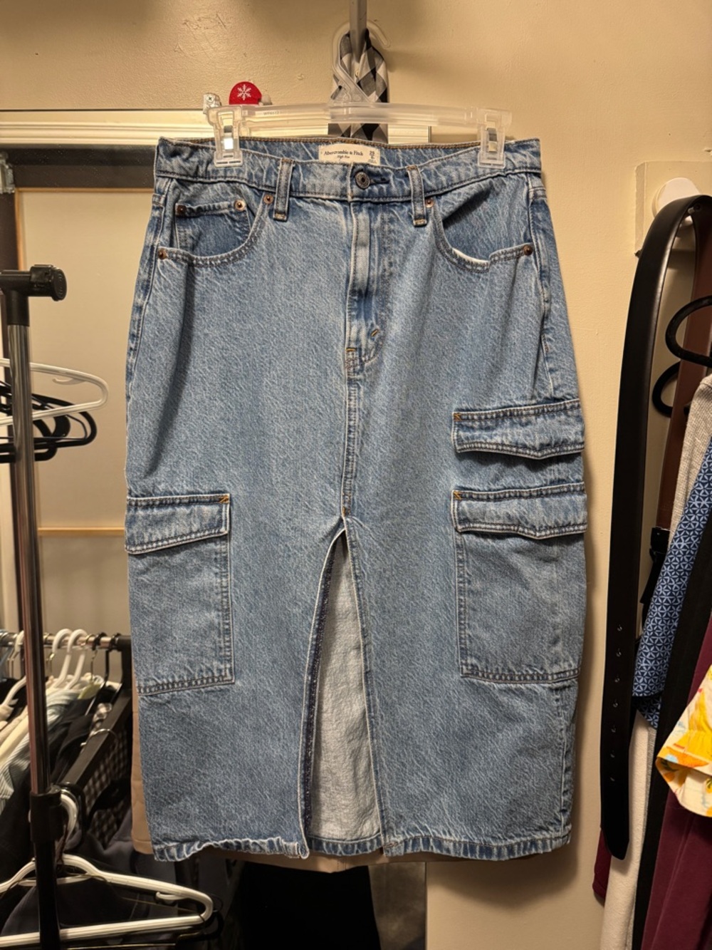 Abercrombie Light Wash Denim Cargo Pencil Skirt (Petite)